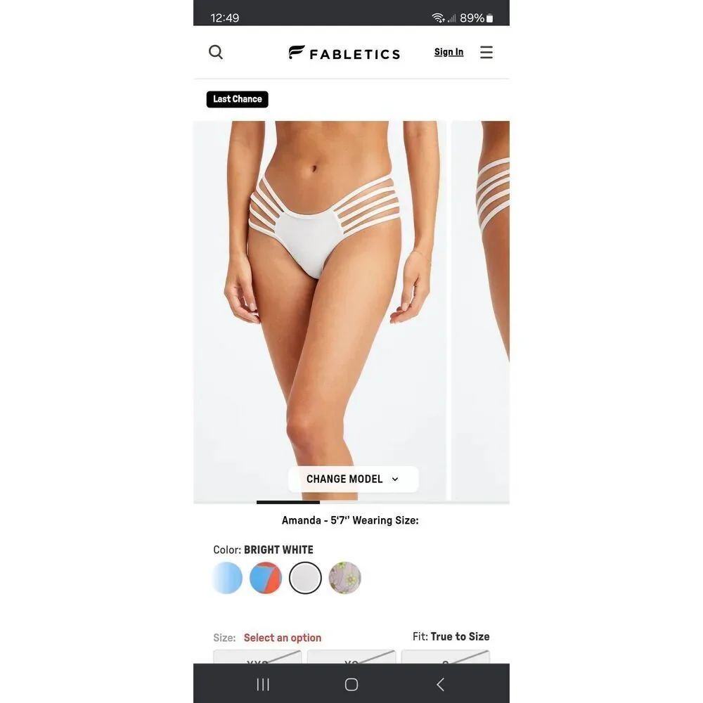 New XS Fabletics White NOA High Waist Strappy Cheeky Thong Bikini Swim Bottoms